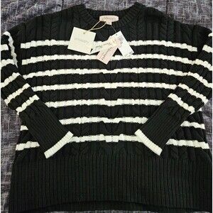 philosophy republic clothing sweater Black Snow Globe Striped Sweater Size XS